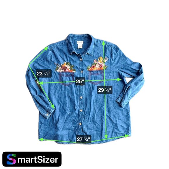 Vtg‎ Bobbie Brooks Denim Shirt Womens 22W 24W Autumn Harvest Embroidery Fall - Picture 2 of 7